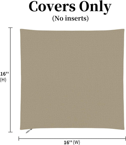 16X16 Inch Pack of 2 Outdoor Waterproof Pillow Covers Only Patio Throw Pillowcase Khaki