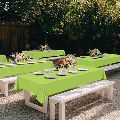 Set of 4 Lime Green Rectangle Tablecloths, 54x72 Inches, Waterproof and Spillproof Disposable Plastic Covers, Durable for Dining, Buffets, Picnics, and Outdoor Events