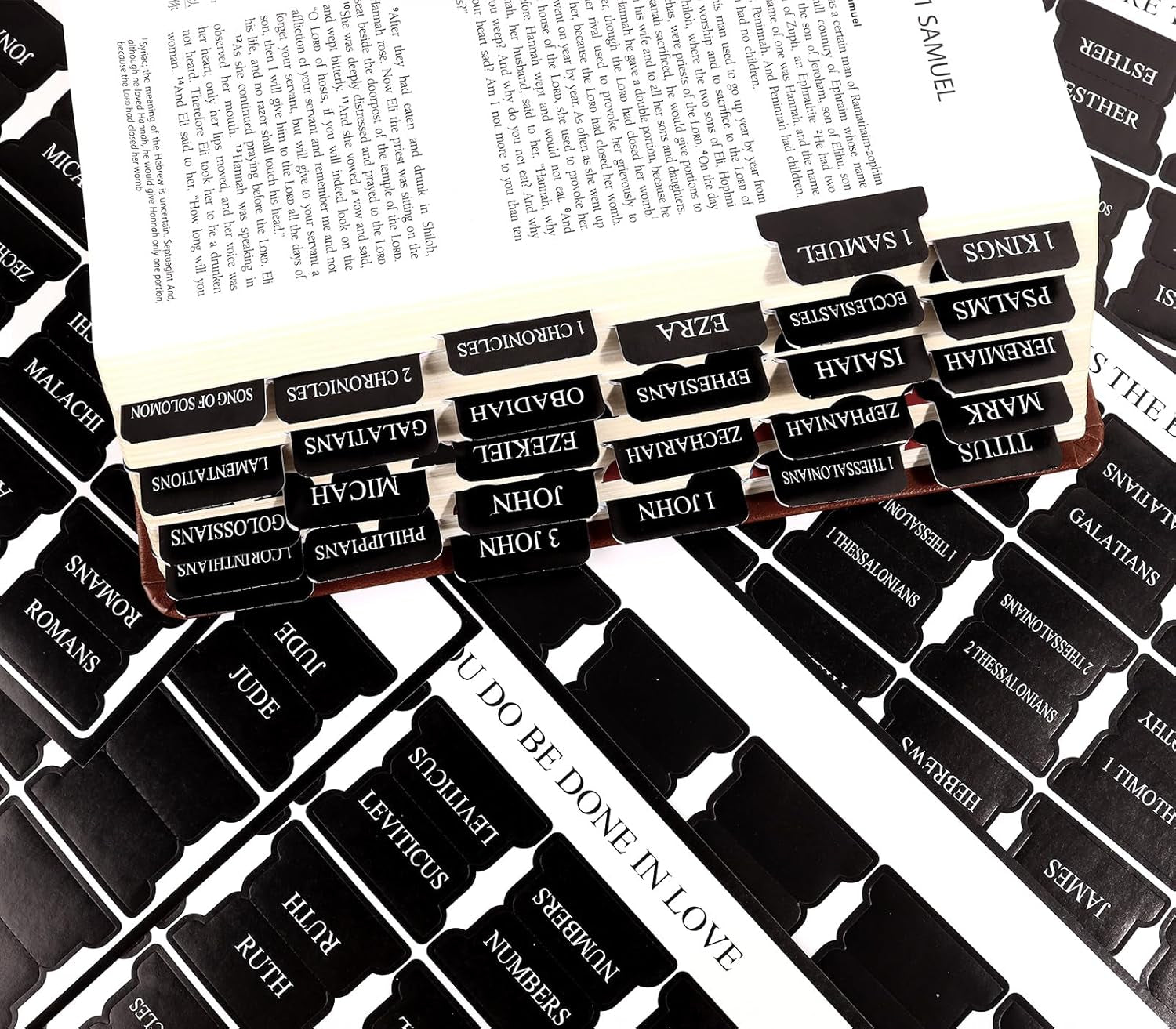 Black Bible Tabs for Men - Paper Index Tabs for Scripture Study & Chapter Markers, 66 Bible Tabs Old and New Testament and 24 Blank Custom Tabs