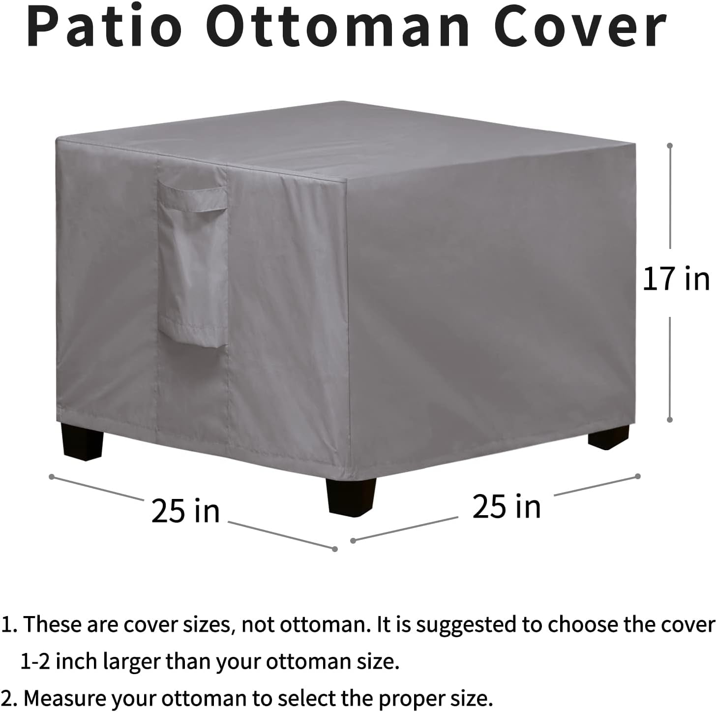 Square Patio Ottoman Cover, Waterproof Outdoor Ottoman Cover, Fade Resistant Patio Side Table Cover, Durable Outdoor Furniture Covers with Sealed Seam (25"X25"X17", Grey)