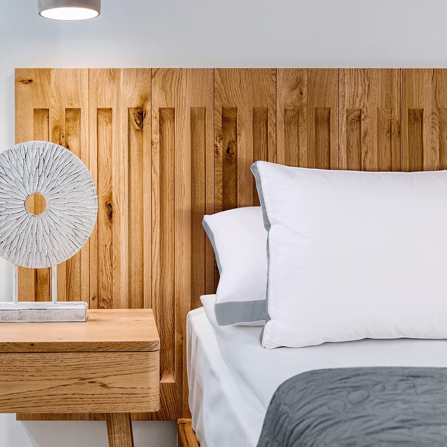 Bed Pillows for Sleeping Queen Size (Grey), Set of 2, Cooling Hotel Quality, Gusseted Pillow for Back, Stomach or Side Sleepers