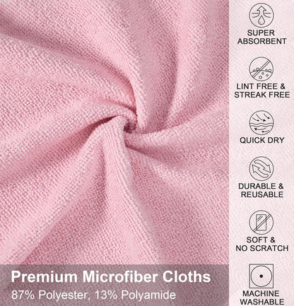 Microfiber Cleaning Cloth, Reusable Paper Towels Rolls, Dish Rags for Washing Dishes, Kitchen, Bathroom, Car, 12X12 Inch, 50 Packs/Roll, Pink