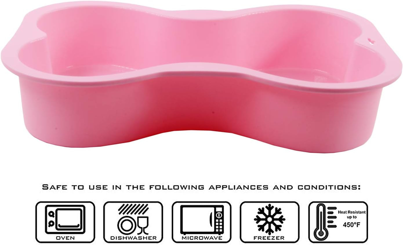Dog Birthday Cake Mold Silicone Bone Shape Cake Pan with Decorating Pen (Pink, 10")