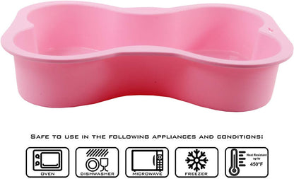Dog Birthday Cake Mold Silicone Bone Shape Cake Pan with Decorating Pen (Pink, 10")