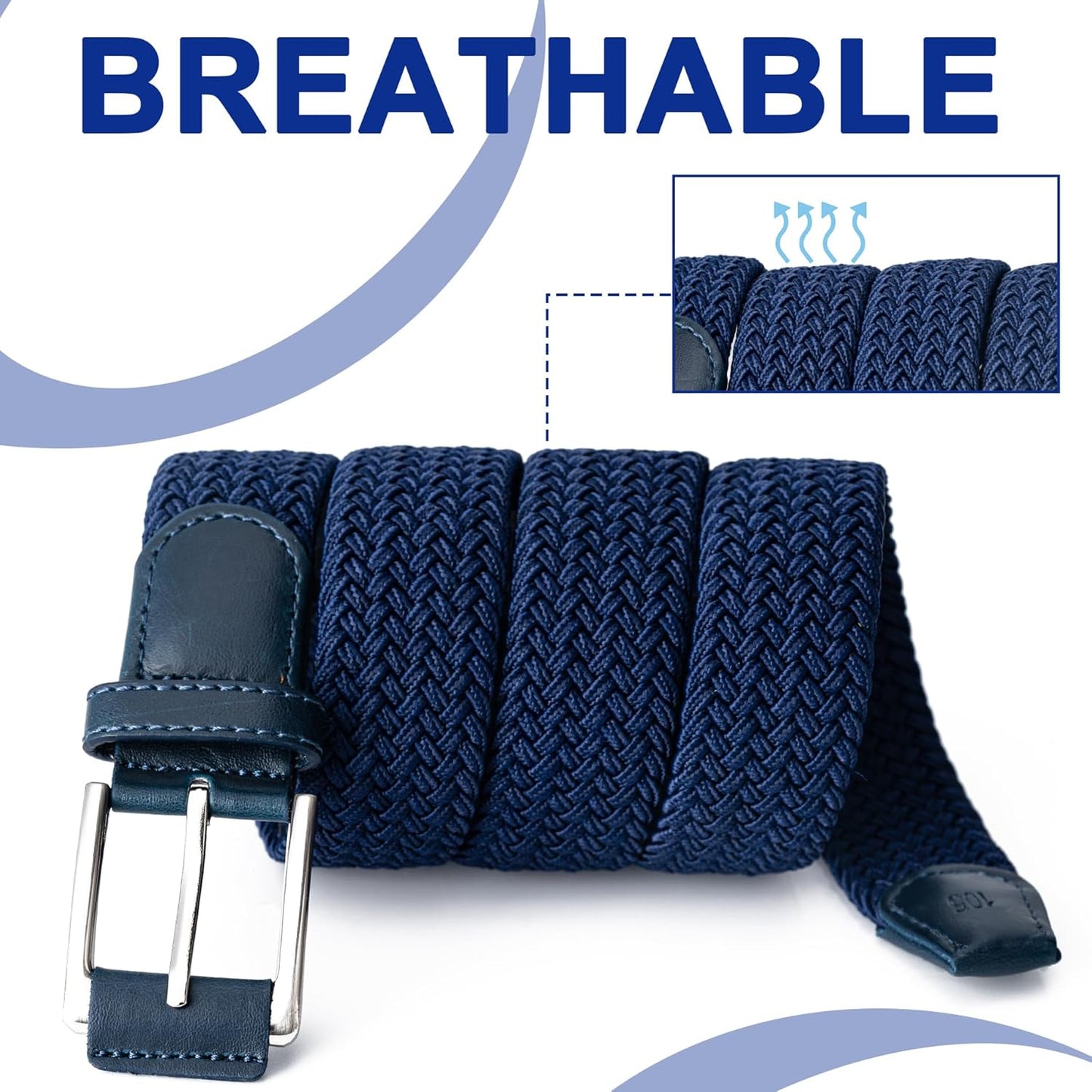 Mens Belt, Canvas Elastic Fabric Woven Stretch Multicolored Braided Belts for Golf Casual Pants Shirts Jeans