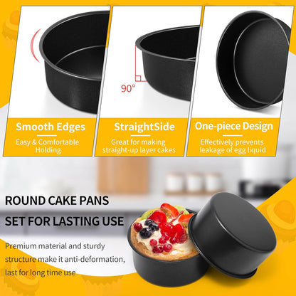 Cake Pan Set of 3, Non-Stick round Baking Cake Pans Tins for Tier Smash Cakes, Non-Toxic & Solid, Stainless Steel Core & Leak-Proof, 4 Inch