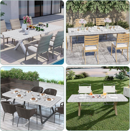 2 Pack 6 Foot Rectangle Picnic Tablecloth, Elastic Fitted Waterproof Table Cover, Windproof Washable Polyester Table Cloth for Camping, Indoor and Outdoor (Grey, 30" X 72")