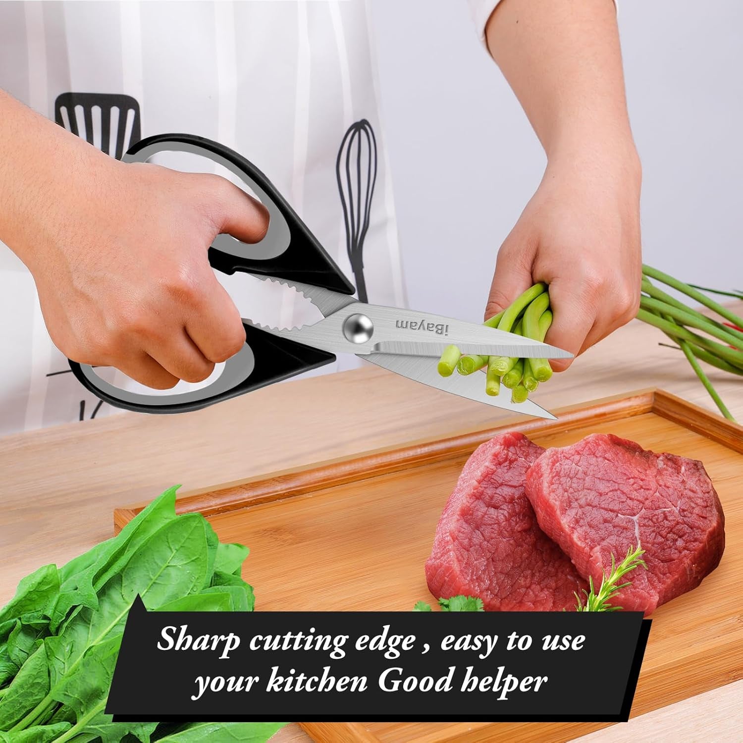 Kitchen Gadgets Utensils Set for Home,  8.5" Kitchen Scissors with Sheath, Black Cooking Scissors, All Purpose Shears