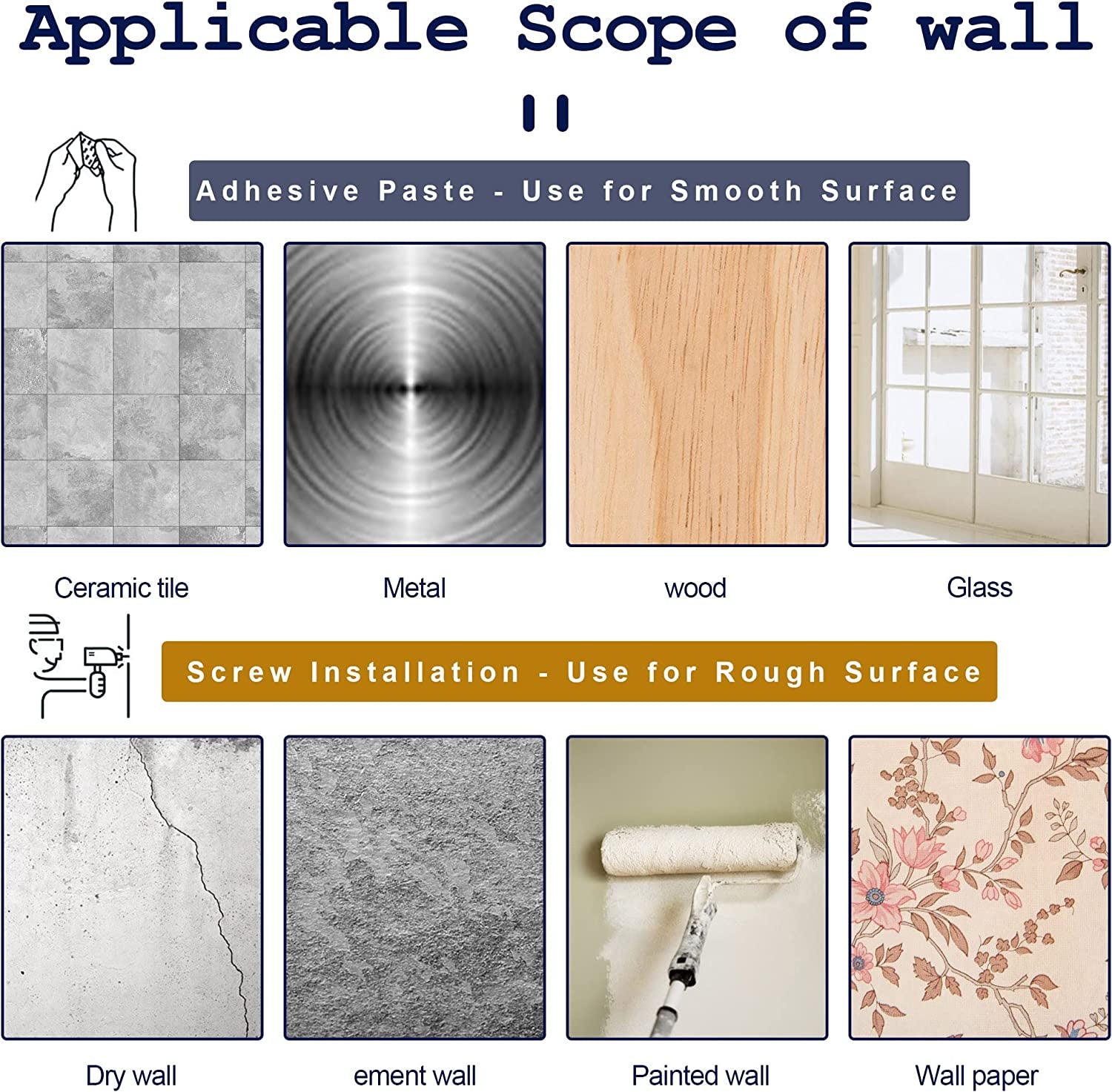 2PCS No Drill Curtain Rod Brackets Drilling Self Adhesive Holder Hooks Nail Free Adjustable Hangers for Bathroom Kitchen Home and Hotel (2PCS Black)