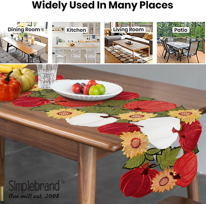 Thanksgiving Table Runner 70 Inches Long, Fall Table Runner Cutwork Applique Embroidered Pumpkin with Sunflower Dresser Scarf for Home Dining Holiday Autumn Halloween Decor, 13 X 70 Inch