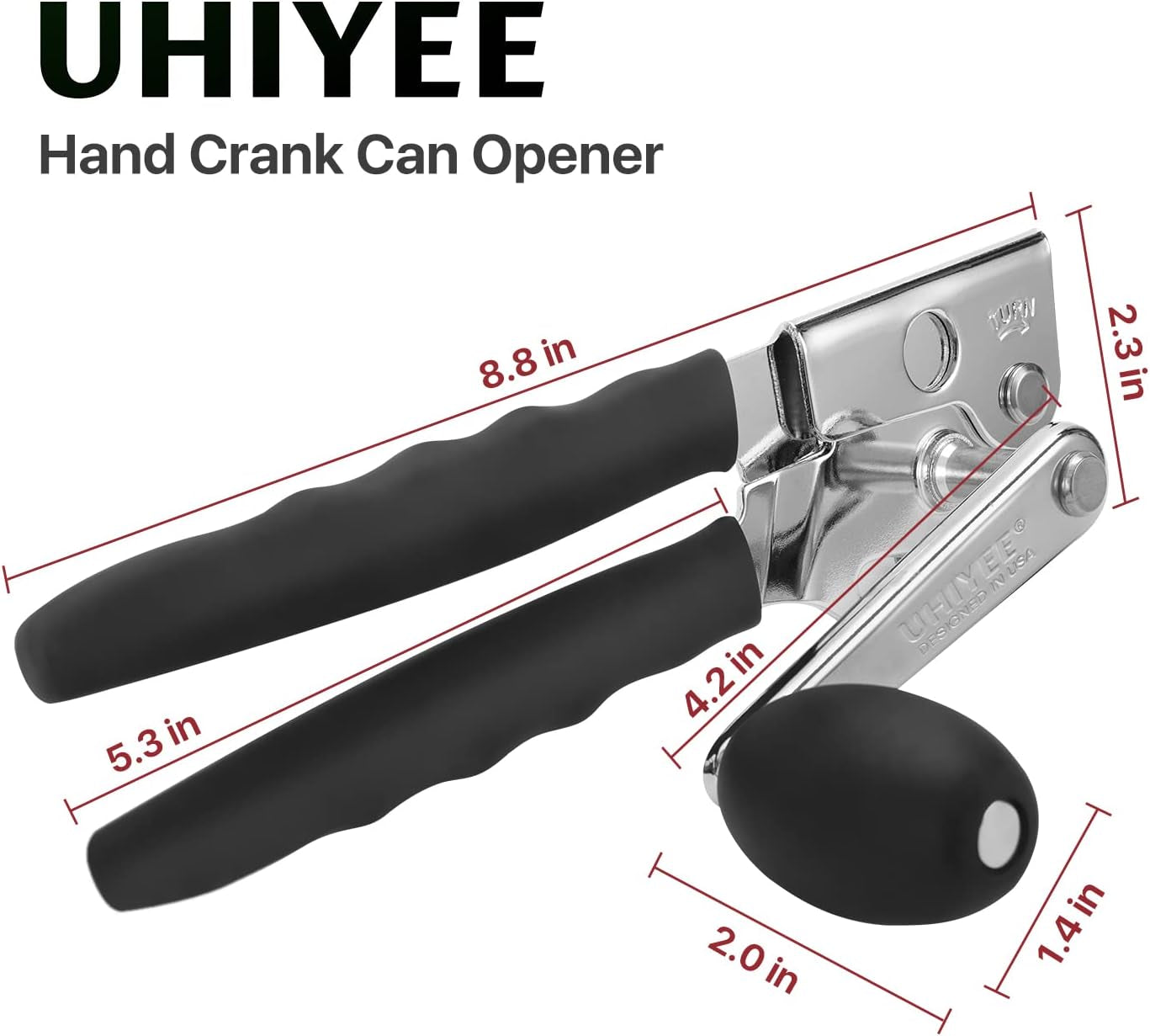Commercial Can Opener,  Hand Crank Can Opener Manual Heavy Duty with Comfortable Extra-Long Handles, Oversized Knob, Large Handheld Can Open Easy for Big Cans, Black