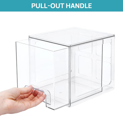 2 Pack Stackable Storage Drawers, 6.6''Tall Acrylic Bathroom Makeup Organizers,Clear Plastic Storage Bins for Vanity, Undersink, Kitchen Cabinet,Pantry Organization and Storage