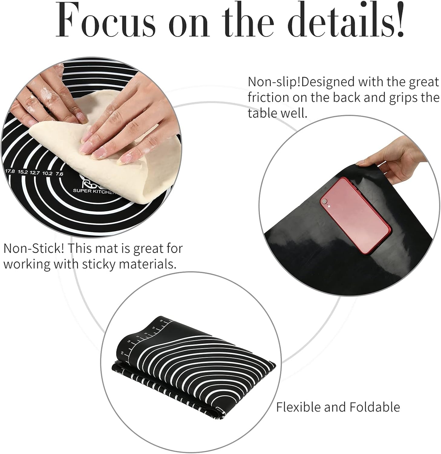 Non-Slip Silicone Pastry Mat 28 X20 for Non Stick Baking Mats, Countertop Placemats, Dough Rolling, Kneading/Fondant/Pie Crust Pad