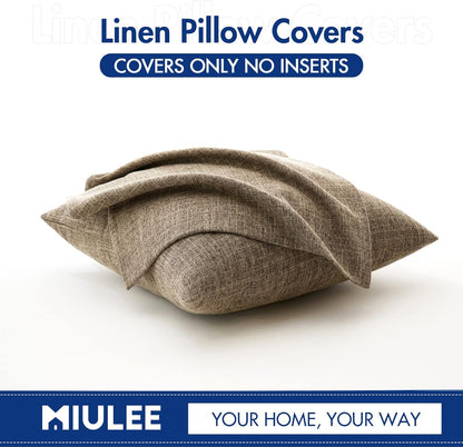 Set of 2 Decorative Linen Burlap Pillow Covers - Farmhouse Boho Accent Pillowcases for Sofa, Car, Couch, Bedroom, and Living Room Decor - 16x16 Inches, Brown