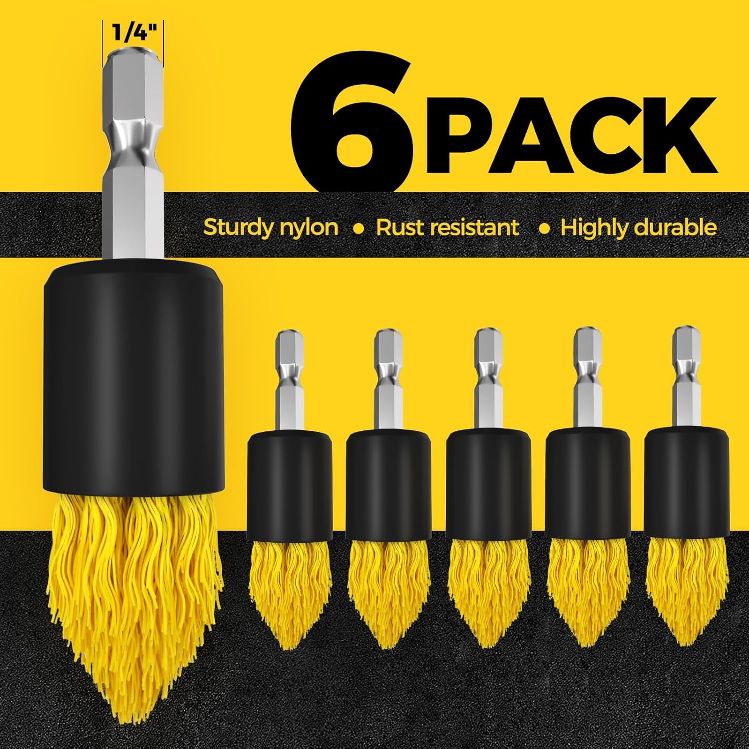 6 Piece Drill Brush with Multi-Purpose & Grout Head,Crevice Cleaning Brush，3/4”W Drill Brush Attachment Set, Detailing Brushes for Home/Kitchen/Bathroom/Grout/Tile/Shower/Tub