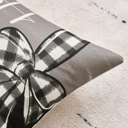 Set of 4 Black and Red Decorative Pillow Covers 16X16 Inch Happy Holiday Christmas Tree Throw Pillow Cases Winter Seasonal Cushion Cases Home Decors for Sofa Couch Bedroom