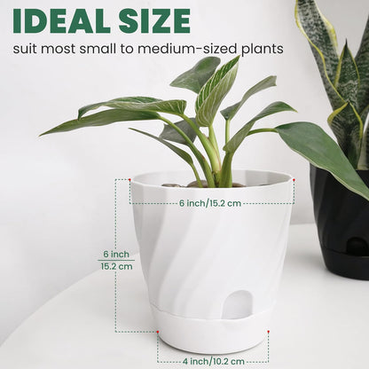 Plant Pots with Drainage, Self Watering Pots for Indoor Plants, Home Decor Flower Planters, 4 Pack 6 Inch Plastic Planters Succulent Pots, Black
