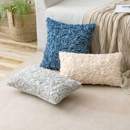 3D Decorative Chiffon Rose Flower Throw Pillow Cover for Valentine's Day - Solid Pillowcase for Women, Ideal for Wedding, Sofa, Bedroom, and Car Decor, 12x20 Inch (30x50 cm), Apricot Pink