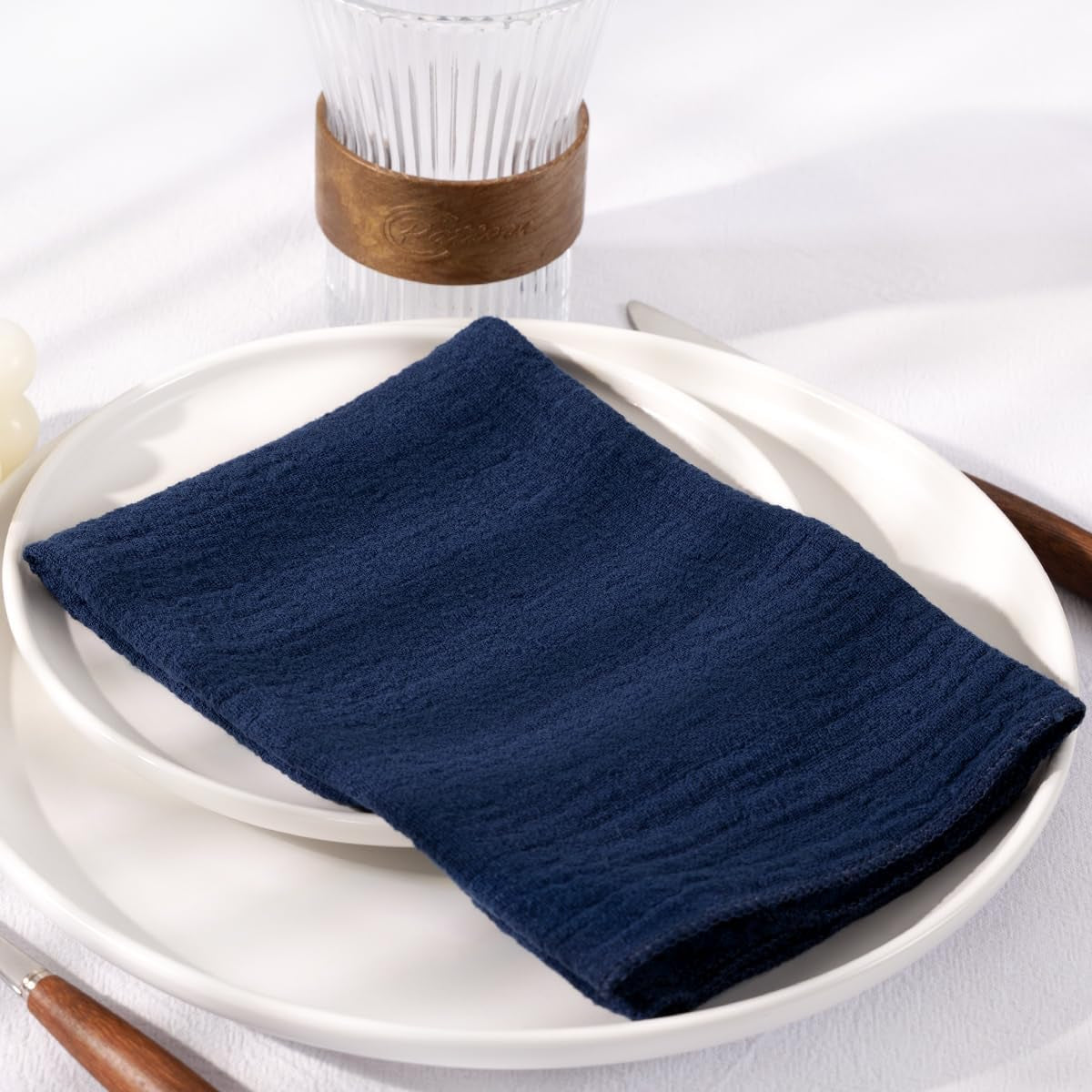Navy Blue Cloth Napkins Set of 6 Spring Easter Napkins Cloth Washable Decorative Cotton Napkins 16.5X 16.5 Inches for Wedding Baby Shower Bridal Shower Dinner Tea Party Decorations