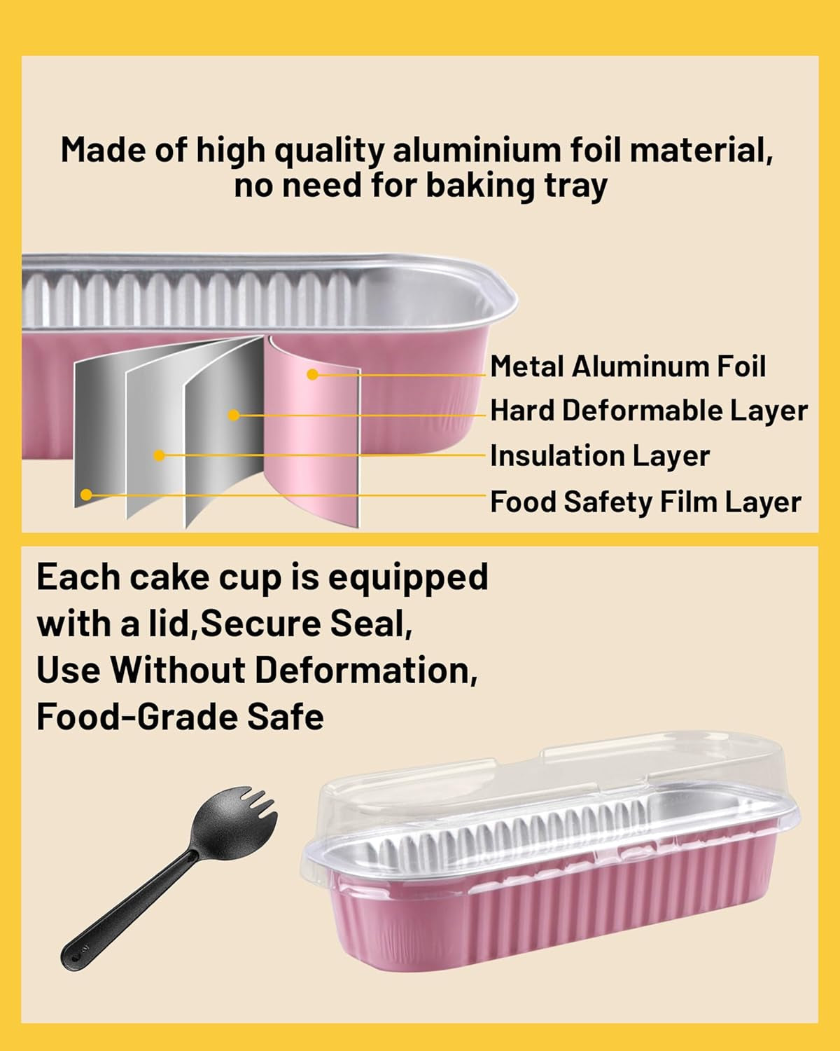 50-Pack 6.8Oz Rectangular Aluminum Foil Baking Pans - Disposable Mini Cake Pans with Lids, Cheesecake & Bread-Pink