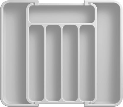 Silverware Organizer - Expandable Kitchen Drawer Organizer, Adjustable Utensil Organizer, Cutlery Tray for Forks, Knives, Multipurpose Kitchen Organizers and Storage Solution, Light Grey, Medium