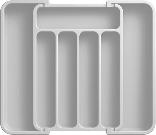 Silverware Organizer - Expandable Kitchen Drawer Organizer, Adjustable Utensil Organizer, Cutlery Tray for Forks, Knives, Multipurpose Kitchen Organizers and Storage Solution, Light Grey, Medium