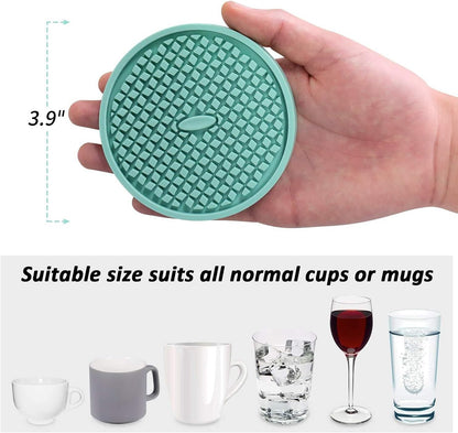 Silicone Coasters [6 Pack] Thickened Drink Coasters with Holder - Cup Mat - Non-Slip, Non-Stick, Stay Put, Deep Tray - Prevents Furniture and Tabletop Damages(Coffee)