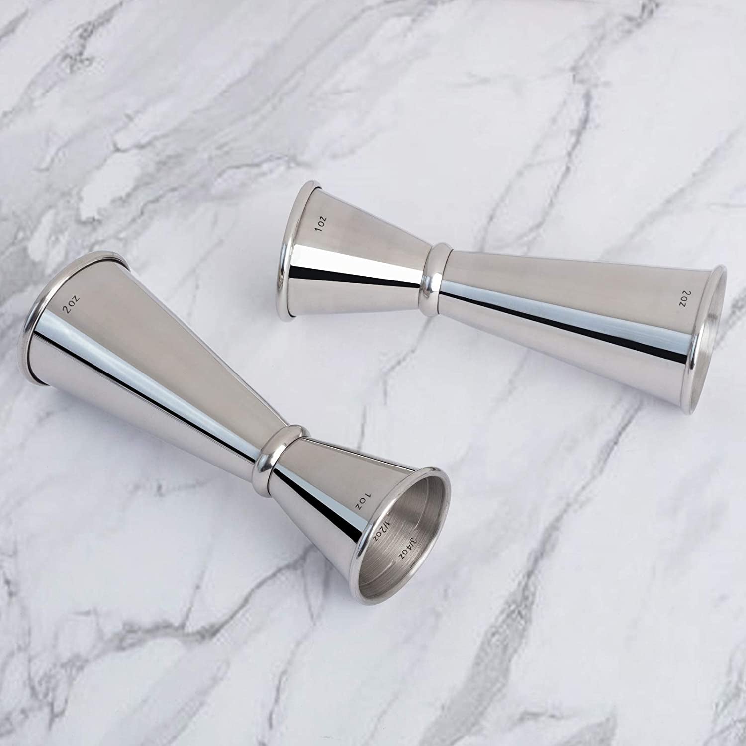 Premium 304 Stainless Steel Double Cocktail Jigger with Internal Measurements - 2 OZ & 1 OZ Capacity for Professional Bartending
