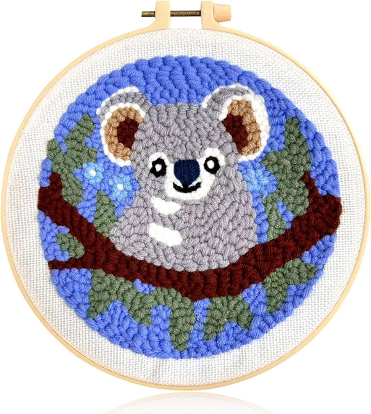 Punch Needle Kits for Beginners DIY Crafts Punch Needle with Printed Pattern and Hoop for Adults Starter Embroidery Kit Arts and Beginner Crochet Kit Embroidery Set for Craft Lovers Home Decor (Koala)