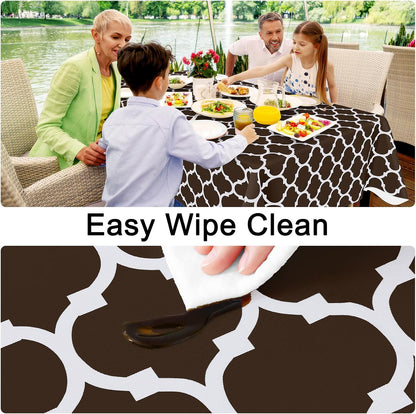 Rectangle Waterproof Vinyl Tablecloth with Flannel Backing, Wipeable and Spillproof for Indoor and Outdoor Use (60" x 84", Coffee)