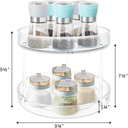 2 Tier Lazy Susan Turntable Spice Rack Organizer for Kitchen Cabinet, Farmhouse Tiered Tray Decorative Trays for Fruit, Snacks - Organizer for Cupboard, Pantry, Bathroom, Table