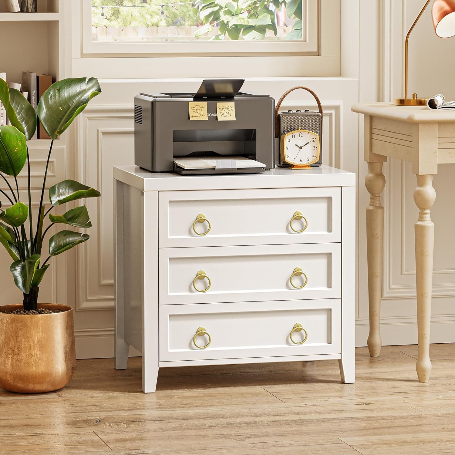 Modern White Nightstand Set of 2 with Charger Station and USB-C Port, 3 Drawer Bedside Tables, Larger and Wider Design for Bedroom