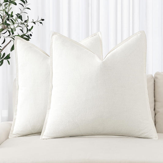 Decorative Linen Pillow Covers 18X18 Inch Cream White ​Boho Farmhouse​ ​Neutral Couch Throw Pillows Christmas for Bed Pack of 2 Accent Modern Pillowcase Sofa Livingroom Home Decor