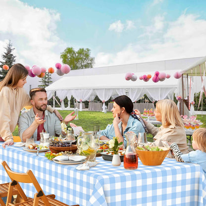 2 Pack Light Blue Gingham Rectangular Plastic Tablecloths, Blue and White Checkered Disposable Table Covers 54" X 108" for Birthday, Wedding, Bridal Shower, Outdoor Picnic Camping Parties
