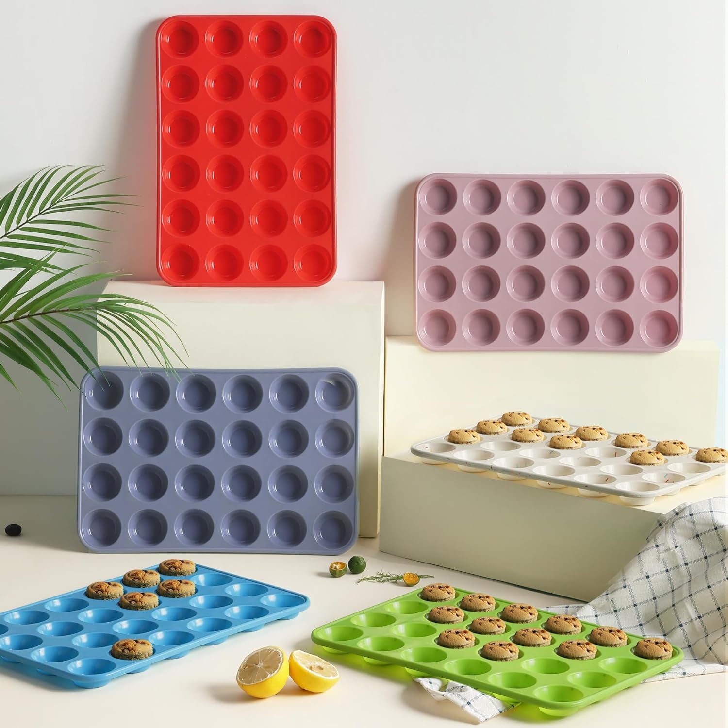 2 Pack 24 Cups Mini Muffin Pan with Metal Reinforced Frame Silicone Molds Baking Pans Molde Silicona Para Reposteria Tart Pans for Baking Mini Moldes Para Pasteles Molde Para Flan