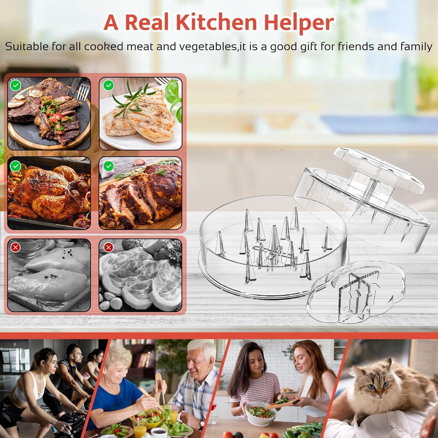 Chicken Shredder Tool Twist, 7.59” Clear Handheld Meat Shredder with Detachable Ergonomic Handle, Small Visible Kitchen Tools for Shred Chicken Pork Beef(2025 New)