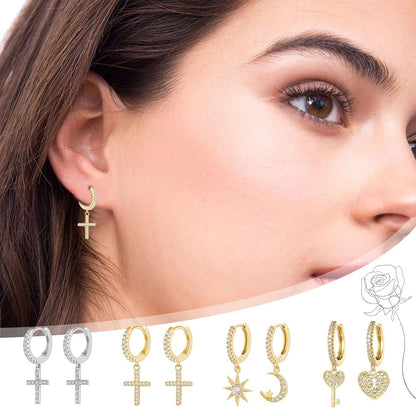 Mother'S Day Gold Hoop Earrings for Women 14K Gold Plated Huggie Hoop Earring Diamond Cut Cubic Zirconia Cross Earrings Hypoallergenic Dangle Earrings Jewelry Gift for Girls and Ladies (Cross-Gold)
