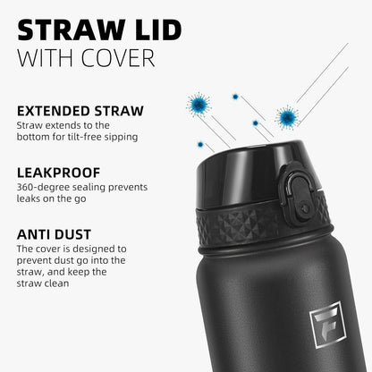 20 Oz Stainless Steel Insulated Sports Water Bottles with Straw for Kids, Men and Women (Black)