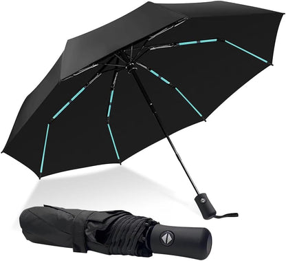 Compact Travel Umbrella, Automatic Folding Windproof 8 Ribs, Lightweight Small Portable Parasol for Rain & Sun with UV Protection, Fits Car, Backpack, Purse, Men & Women