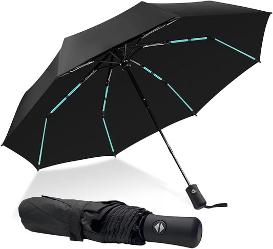 Compact Travel Umbrella, Automatic Folding Windproof 8 Ribs, Lightweight Small Portable Parasol for Rain & Sun with UV Protection, Fits Car, Backpack, Purse, Men & Women