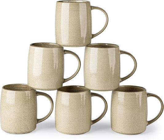 Set of 6 Handmade Ceramic 18oz Large Coffee Mugs with Gradient Color, Ideal for Latte, Tea, Beer, and Hot Cocoa, Dishwasher and Microwave Safe, Khaki