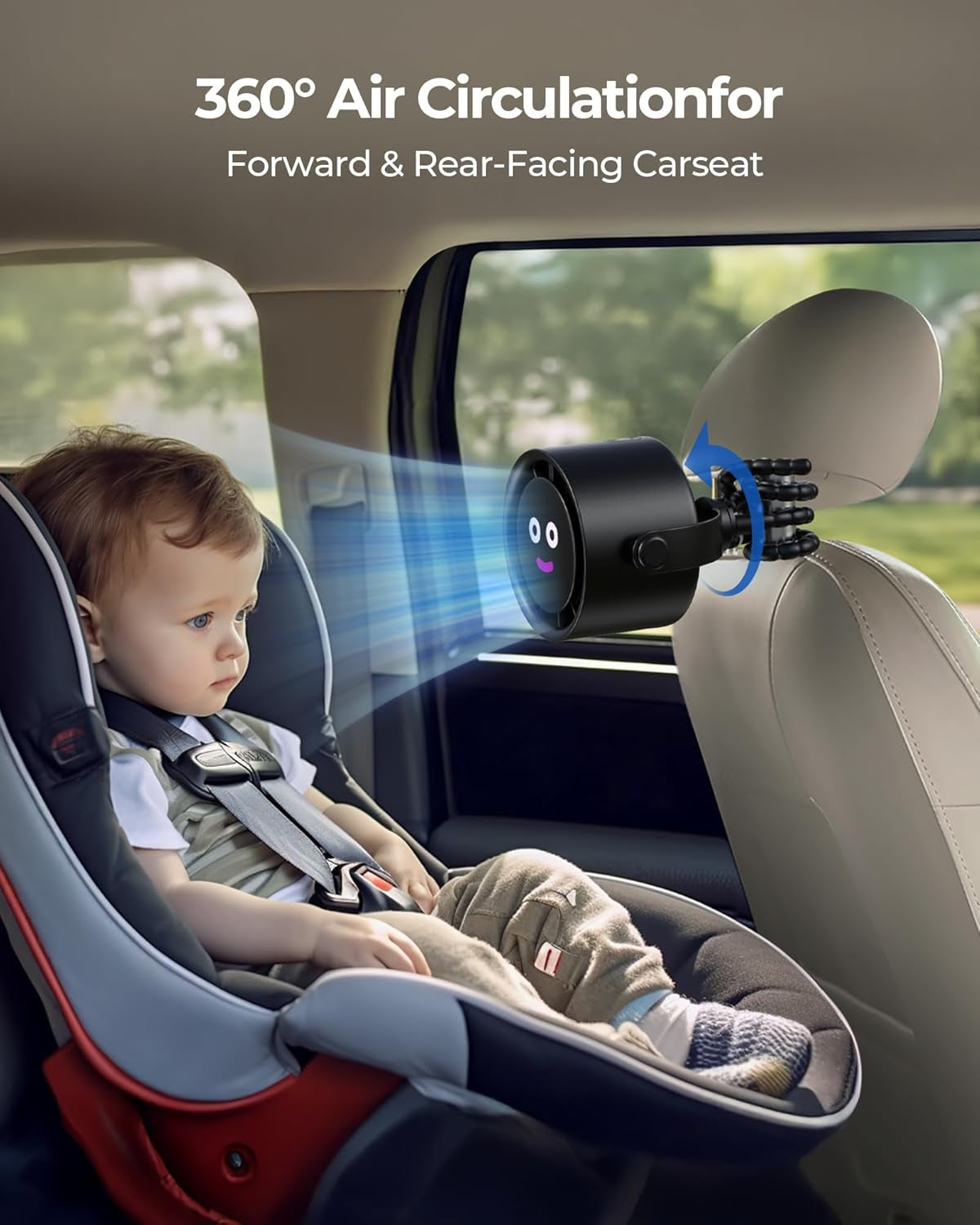 Portable Stroller Fan, Rechargeable Battery Operated, 5 Speeds with High-Speed Cooling, 17H Runtime, Digital Display, 360° Rotation, Ultra-Quiet, Flexible Tripod for Car Seats, Tents, Cribs