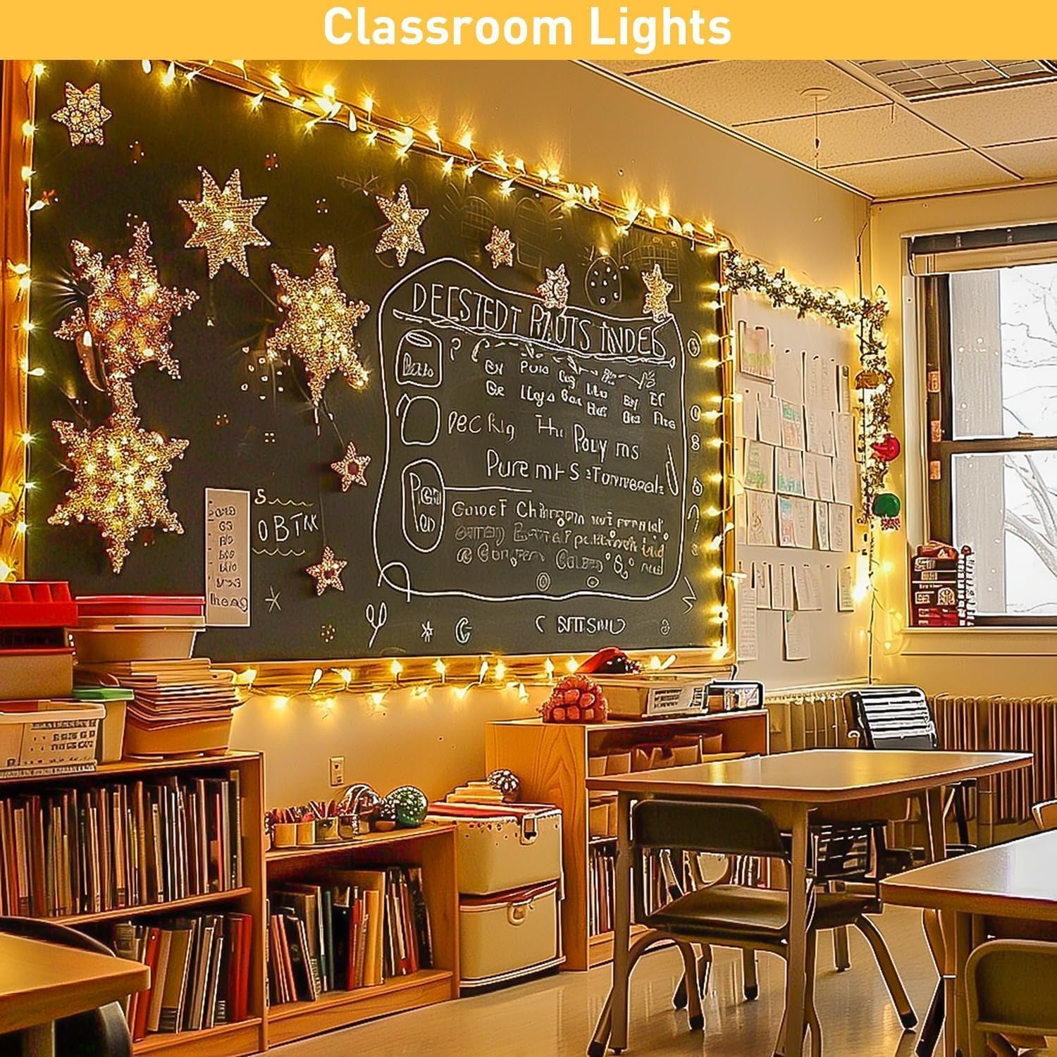 2 Pack Battery Operated String Lights with Remote, Total 66Ft 200 LED Classroom Lights, Battery Christmas Light Outdoor Indoor for Bedroom Classroom Dorm Yard Tree Party Decor(Warm White)