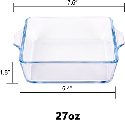 Glass Square Baking Dish Individual Portion Baking Pan for Oven Microwave Square Egg, Clear Prep Bowls with Handle (Transparent, 6")