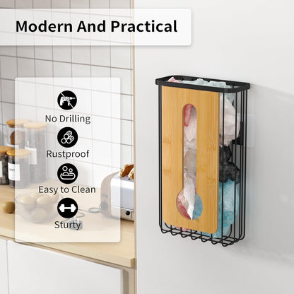 Plastic Grocery Bag Holder - Extra Large Trash Bag Dispenser Wall Mount with Mounting Accessories - Matte Black Reusable Bags Storage Organizer for Kitchen, under Sink, Pantry, Garage