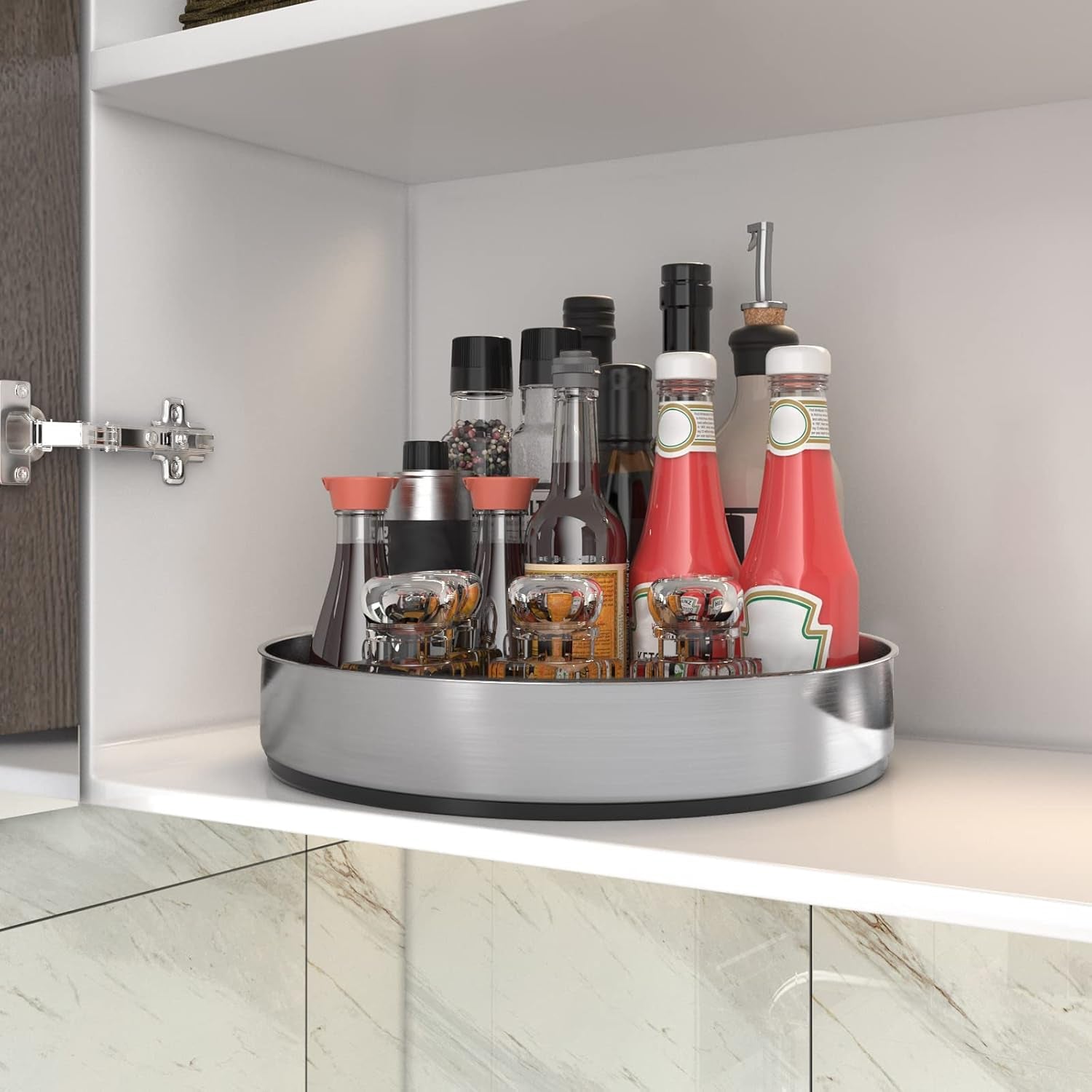 Lazy Susan Turntable Spice Rack Organizer for Kitchen Cabinet, Storage Tray for Fruit, Snacks, Salad - Organizer for Cupboard, Pantry, Bathroom, Table, Cosmetic (Silver, 7 1/2‘’)