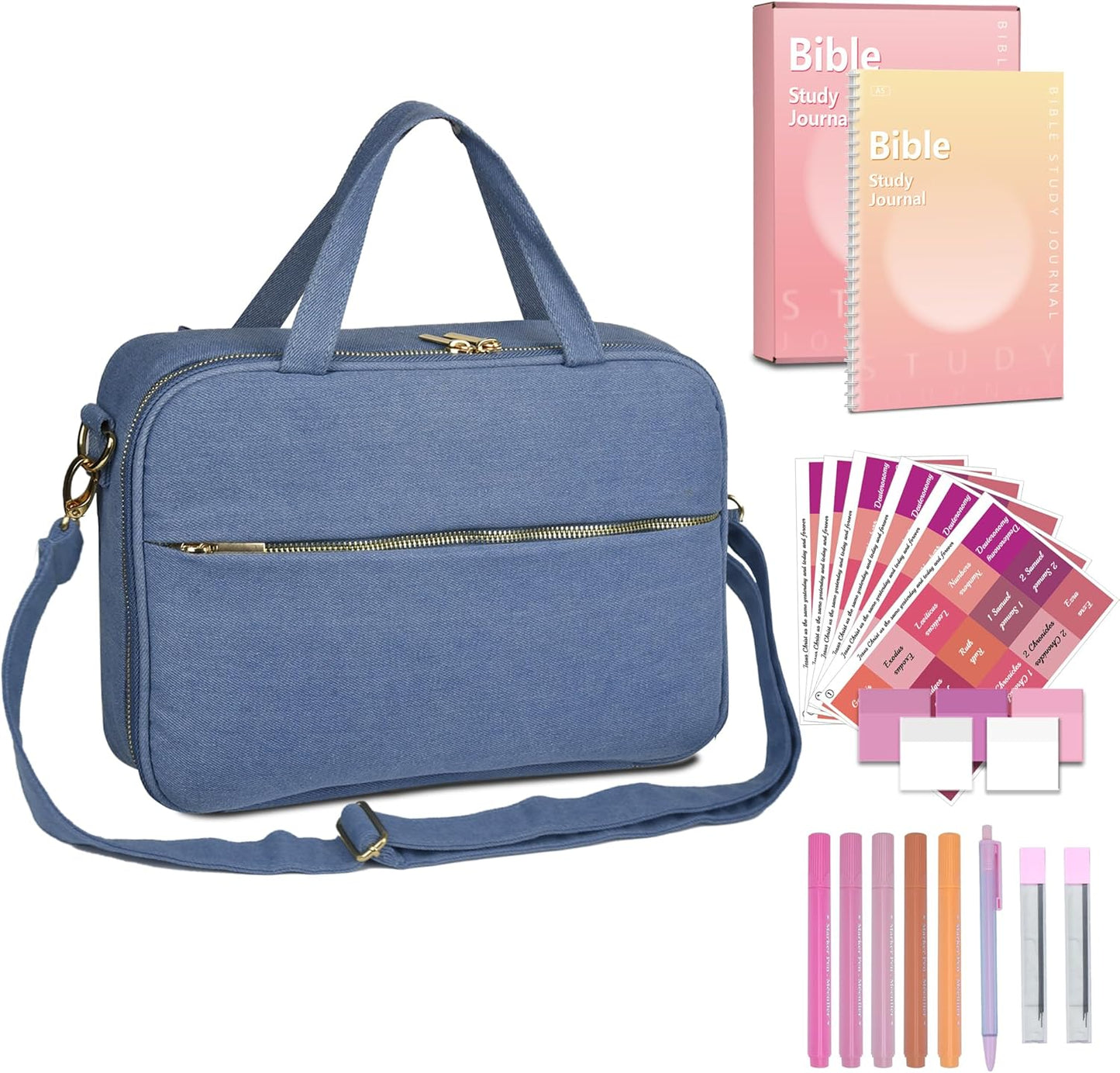 Elegant Bible Cover with Study Journaling Kit for Women, Featuring Shoulder Strap and Zip Storage Pocket, Perfect Gift for Bible Enthusiasts