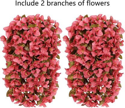Bougainvillea Artificial Fall Hanging Flowers Plants for Outdoors Autumn Decoration, 2Pcs Faux Bougainvillea Vines Red Fake Flowers Realistic UV Resistant Silk Flowers for outside Planter Yard Home
