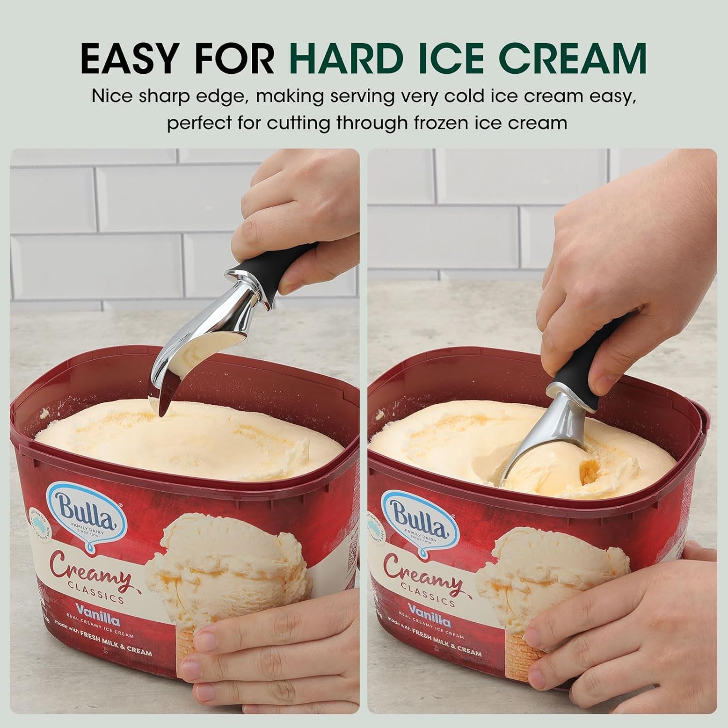 Heavy Duty Ice Cream Scoop - Upgraded Anti-Fracture Design, Comfortable Grip Long Handle, Effortless Scooping & Dishwasher Safe, Black