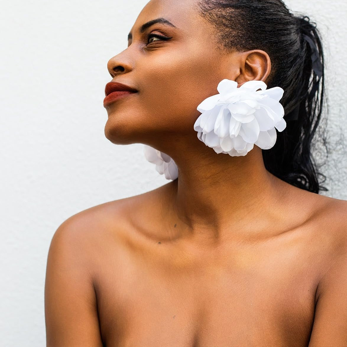 Statement Flower Earrings for Women, Unique Boho Silk Long Dangle Earrings for Girls Fun Trendy Long Dangling Drop Floral Earrings for Party Christmas Halloween Vocal Concert